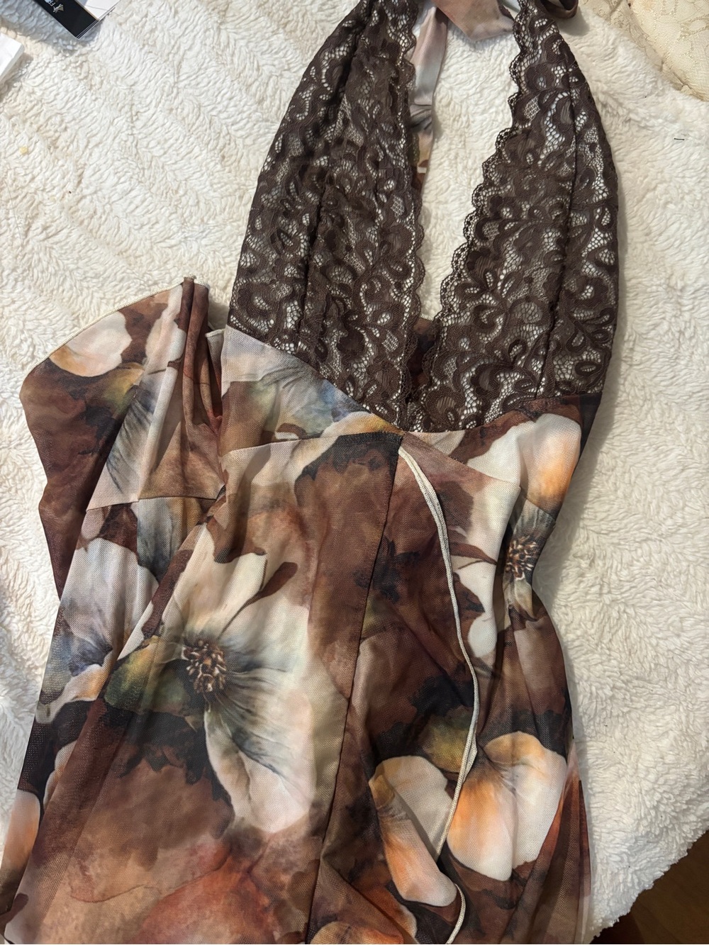 Brown Marble Print Halter Dress